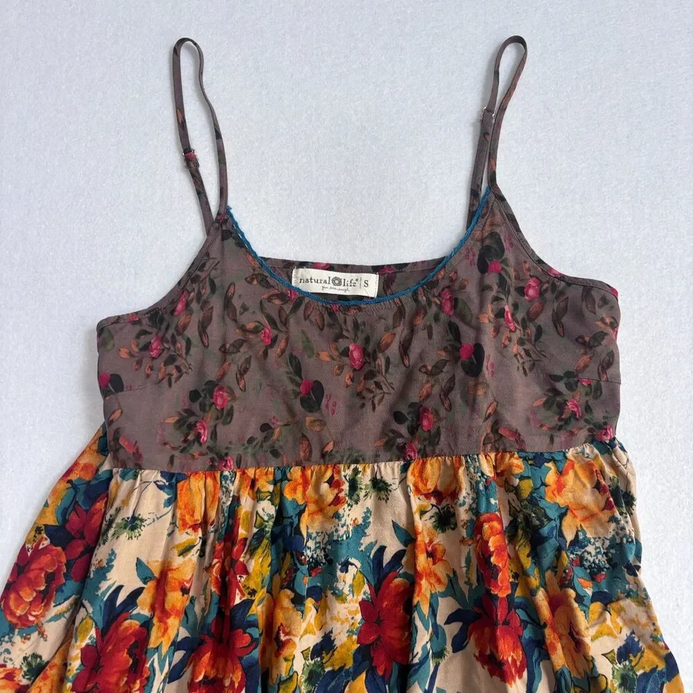 Natural Life Gigi Floral Mini Dress Women's S Orange Blue Boho Festival Fairy